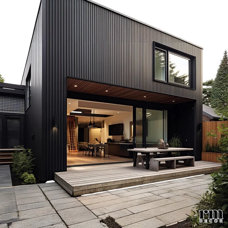 Siding Metálico Color Negro REM101 instalado en casa moderna