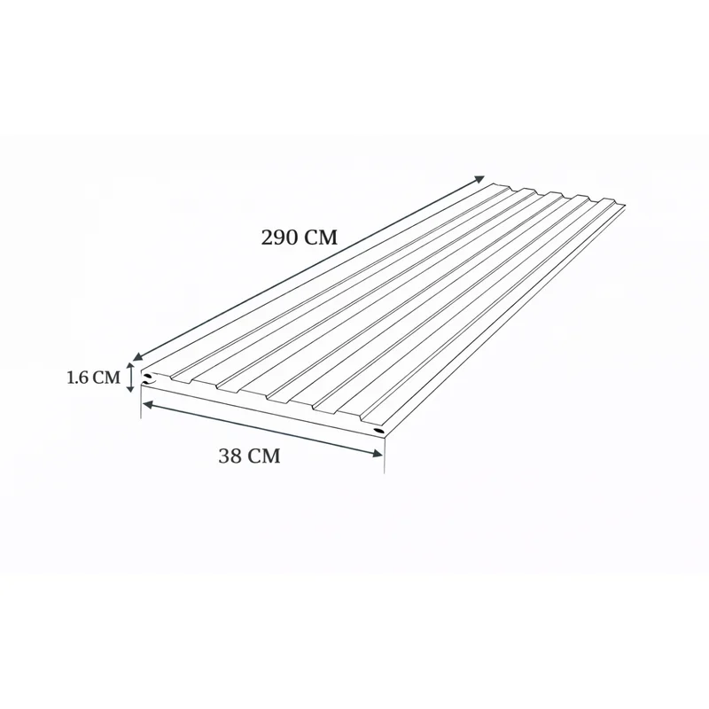 Dimensiones Siding Metálico REM101: 290cm × 38cm × 1,6cm