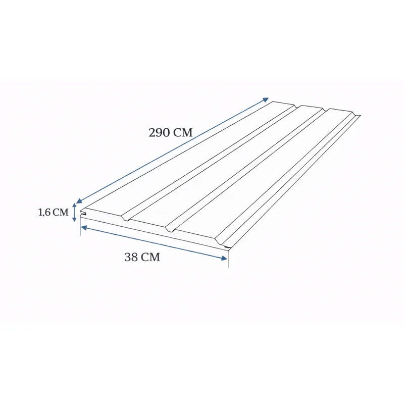 Dimensiones Siding Metálico REM102: 290cm × 38cm × 1,6cm