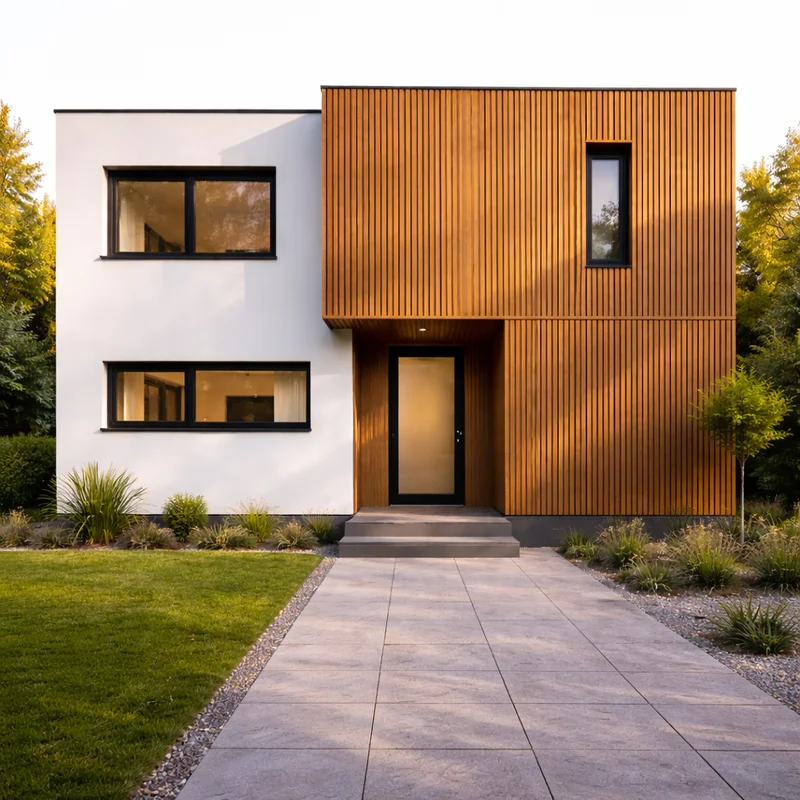 Revestimiento WPC REW102 Café Madera instalado en fachada de casa