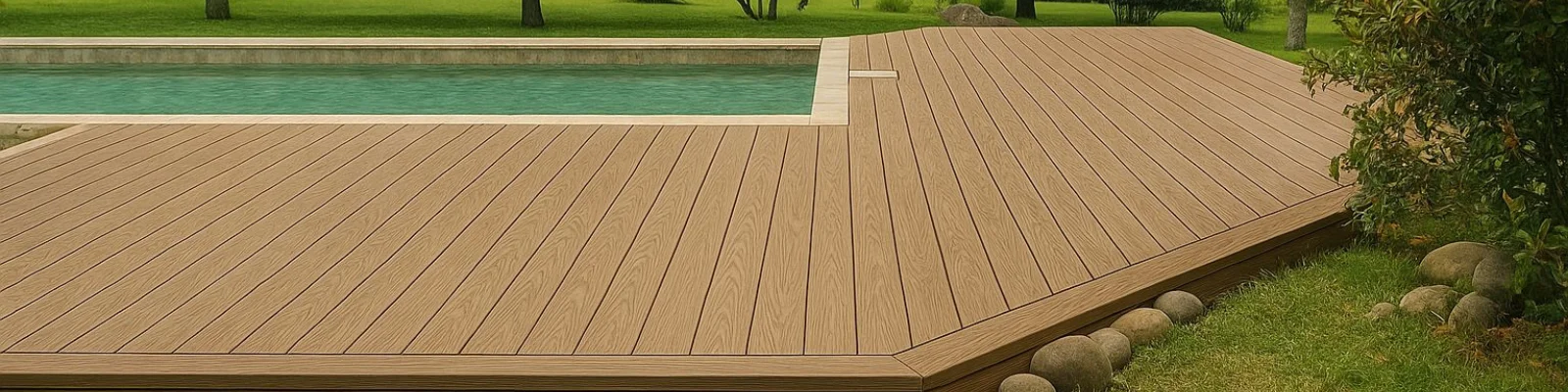 Pisos deck WPC instalados alrededor de piscina