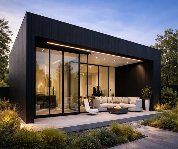 Revestimiento exterior para casas metal siding de color negro.
